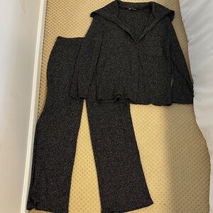 Zara Black Wide Leg Knit Pants & Jumpsuit Set